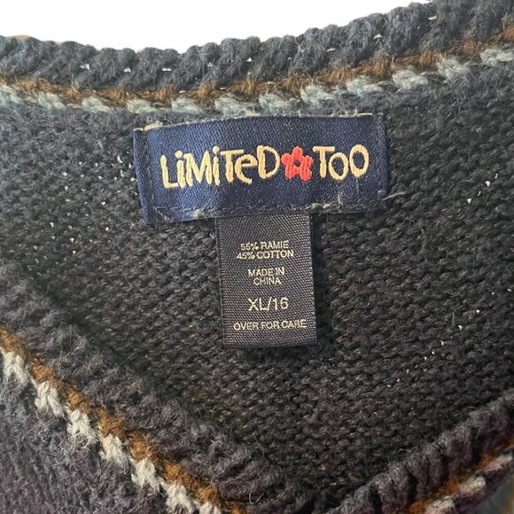 Vtg Y2K‎ Limited Too Girl's XL/16 Sweater Vest Blue Brown Fair Isle Casual - Picture 3 of 6